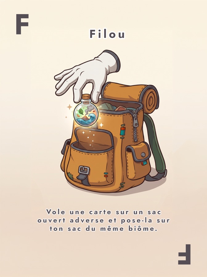 Carte spéciale Filou : vole une carte sur un sac ouvert adverse